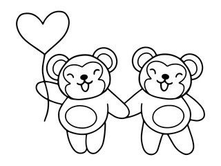 Valentines Day Monkey Holding Balloon Line Art