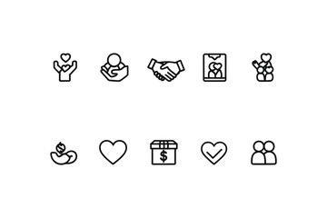Charity  Giving Line Icons with Circular Backgrounds – Editable Stroke
