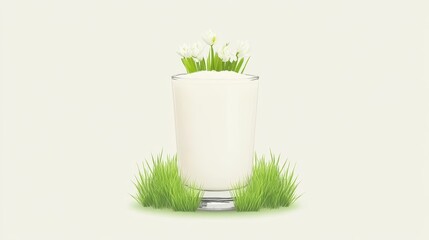 Fresh Milk Glass with Spring Flowers and Grass