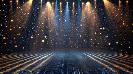 Premium royal background with blue and golden dotted lines and stage spotlights, ideal for prestigious awards graphics 