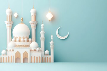 Festive Mosque, Ramadan, Lanterns, Crescent Moon, Celebration, Islamic, Background, Holiday, Design, Greeting
