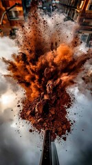 Dramatic Soil Explosion  Brown Dust Cloud  Abstract Texture  Urban Background
