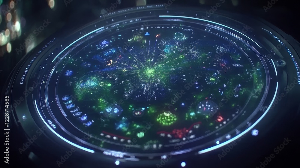 Poster futuristic circular data visualization display