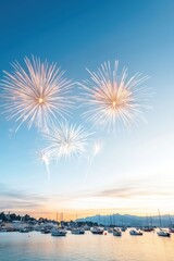 Vibrant Fireworks Over a Serene Water Scene