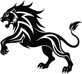Beautiful Fierce Lion vector illustration, Premium quality fierce Lion silhouette vector art, fierce Lion line art vector