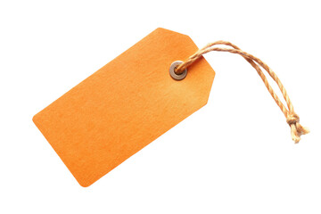 Orange Tag with a string isolated on a transparent background 