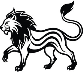 Beautiful Fierce Lion vector illustration, Premium quality fierce Lion silhouette vector art, fierce Lion line art vector