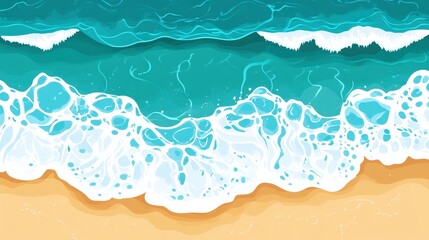 A serene beach scene showcasing turquoise waves gently lapping at golden sand under a clear sky