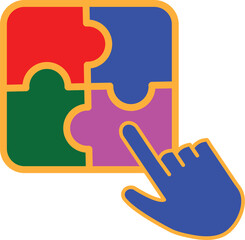Colorful Puzzle Icon with Hand Pointer - Teamwork and Problem-Solving Concept with Transparent Background