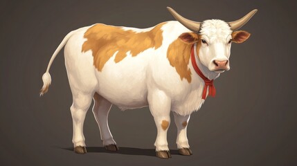 Gentle Cow Portrait, Rustic Farm Animal Illustration