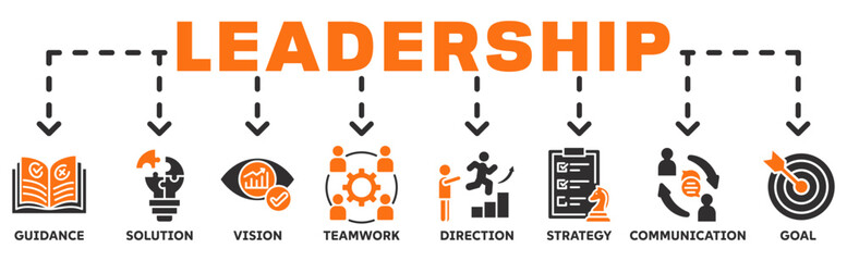 Leadership banner web icon vector illustration concept with icon of guidance, solution, vision, teamwork, direction, strategy, communication, and goal 