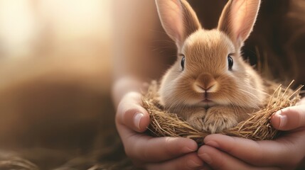 Gentle Hands Hold a Sweet Little Bunny Rabbit