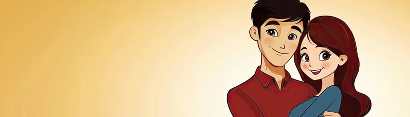 Couple embracing, yellow background, love, romance, relationship