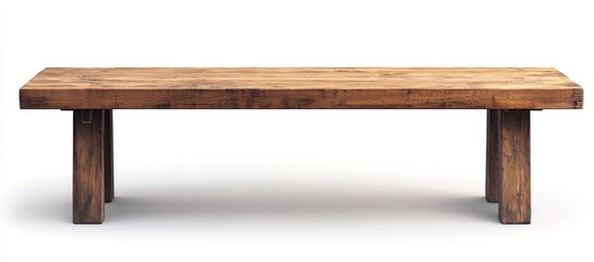 Rustic wooden bench isolated on white background.