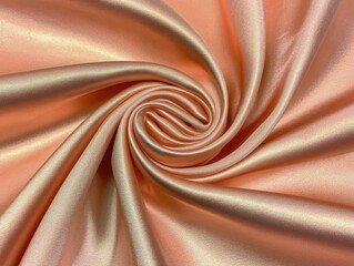 A smooth, silky fabric in a spiral pattern, showcasing a soft peach hue with a glossy finish.