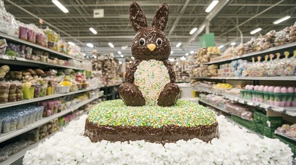 Giant Chocolate Bunny Cake in Candy Store Display