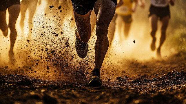 Runner in motion, dust flying, capturing thrill of competition