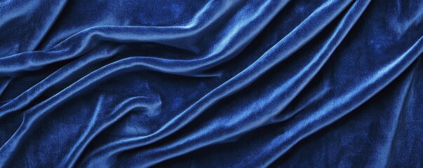 A rich, deep blue velvet fabric drapes elegantly, showcasing its soft texture and luxurious appearance.