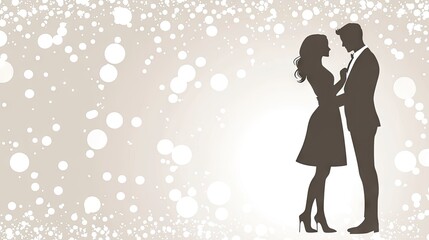 Romantic couple silhouette, elegant dress, festive background, love, Valentine's Day card