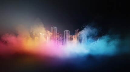 Fototapeta premium Colorful City Skyline in Misty Atmosphere
