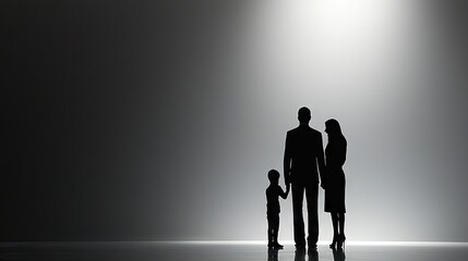 Family silhouette, hopeful future, dark background, spotlight