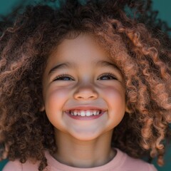 Happy Child  Curly Hair  Smiling Girl  Portrait  Kid  Joyful  Cheerful  Playful  Positive