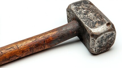 Old Hammer, Wood Handle, White Background, Studio Shot, DIY.