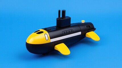 Black and Yellow Toy Submarine on Blue Background