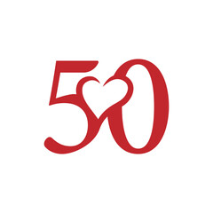 initial number 50 with love valentine day