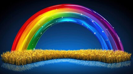Obraz premium Vibrant Rainbow Over Golden Wheat Field