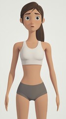 Fototapeta premium Worried woman, cartoon style, neutral background, health app