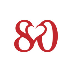 initial number 80 with love valentine day
