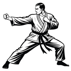 Silhouettes of fights with martial arts fists