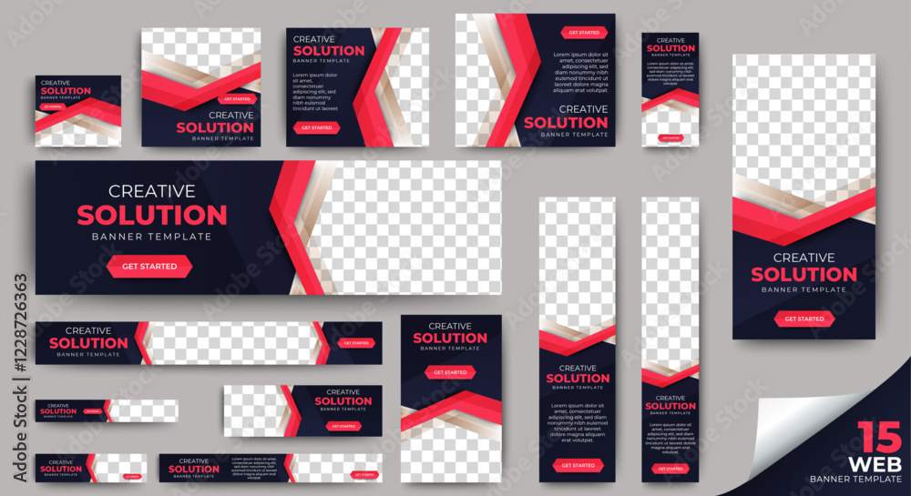 Poster online web ads banner template design set with standard size. multipurpose banners layout with place