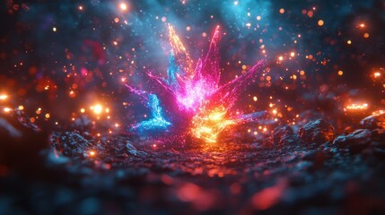 Obraz premium Glowing Crystal Emerging Volcanic Sparks