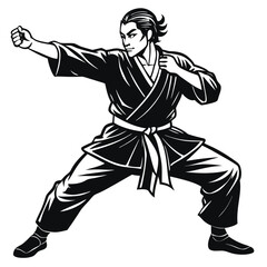 Silhouettes of fights with martial arts fists