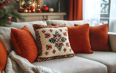 Cozy Christmas Living Room with Festive Decor and Lighting