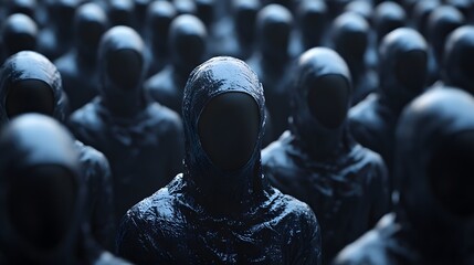 Faceless Crowd: A chilling image of a faceless crowd in a monotone color scheme.  This mysterious and unsettling photograph is perfect for projects dealing with anonymity, conformity.