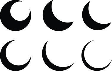 Moon and Crescent Icon in flat Set Vector Design for apps or website isolated on transparent background moon Lunar phases, cycles vector clipart. New, Full Moon, Waning Crescent © AbdulJabbar