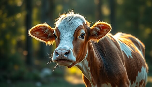 Adorable Young Calf in Sunny Pasture