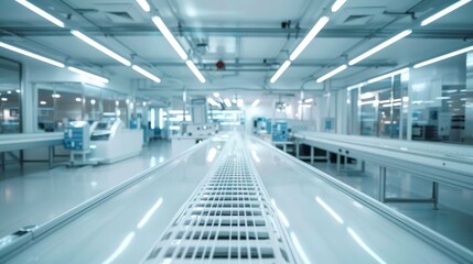 State-of-the-Art Factory Featuring Advanced Conveyor System in Operation, Industrial Manufacturing Plant with Automated Machinery