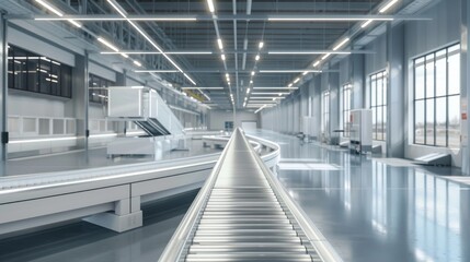 Fototapeta premium Cutting-Edge Factory Operations with Advanced Conveyor System