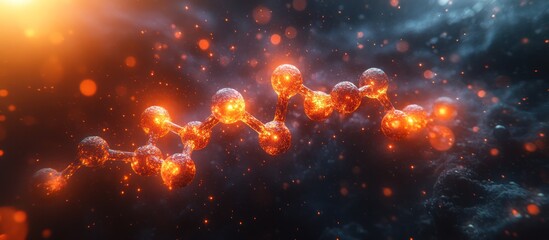 Fototapeta premium Glowing molecule chain in dark space.