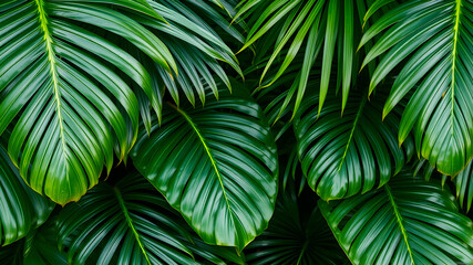 Monstera and palm leaves jungle texture