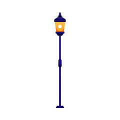 Vintage lamp post vector flat icon, lantern, urban street lamp light, cartoon outdoor city illumination retro element