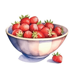 watercolors delicious bowl of fresh strawberries  illustration