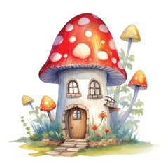 watercolors A whimsical mushroom house  illustration