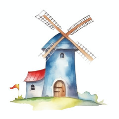 watercolors A whimsical windmill illustration © yuniazizah