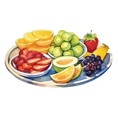 watercolors beautifully arranged fruit platter illustration