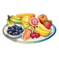 watercolors beautifully arranged fruit platter illustration
